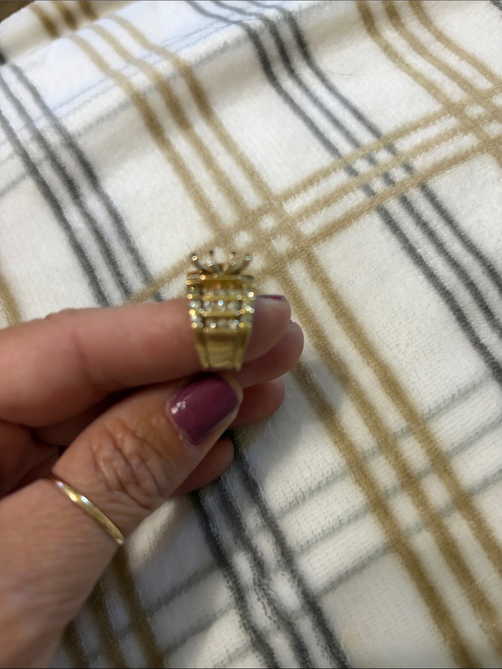 Gold Tone Multi-Row Ring with Clear Stones
